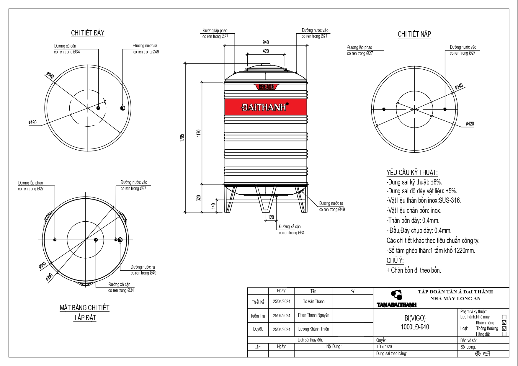 bồn nước inox 1000L SUS 316